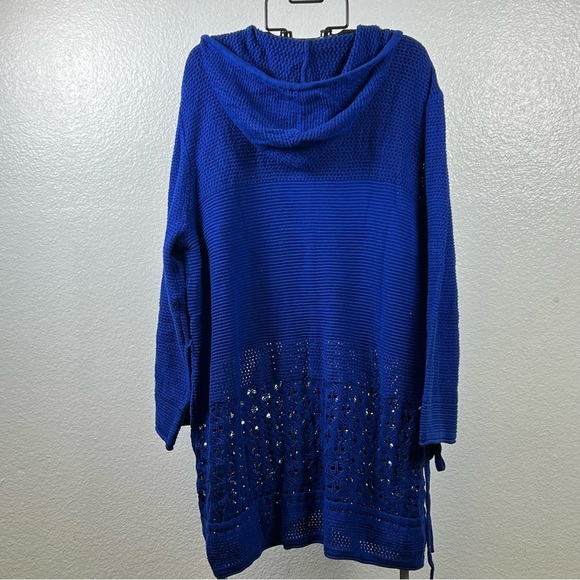 DG2 by Diane Gilman Women's Blue Hooded Organic Cotton Crocheted Cardigan Size 1 - Picture 4 of 12